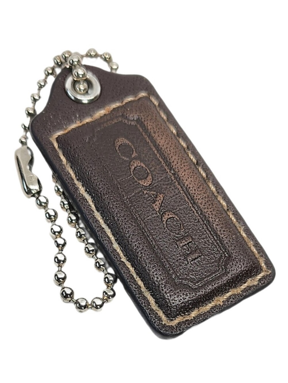 🪾 Coach 2" Dark Brown Matte Leather Hangtag Bag Fob Purse Y2K Charm Keychain